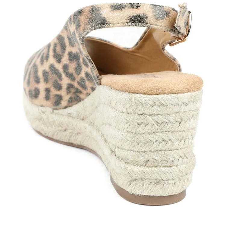 Peep Toe Wedged Slingback Espadrilles - WBINS43080 / 329 263 - Leopard