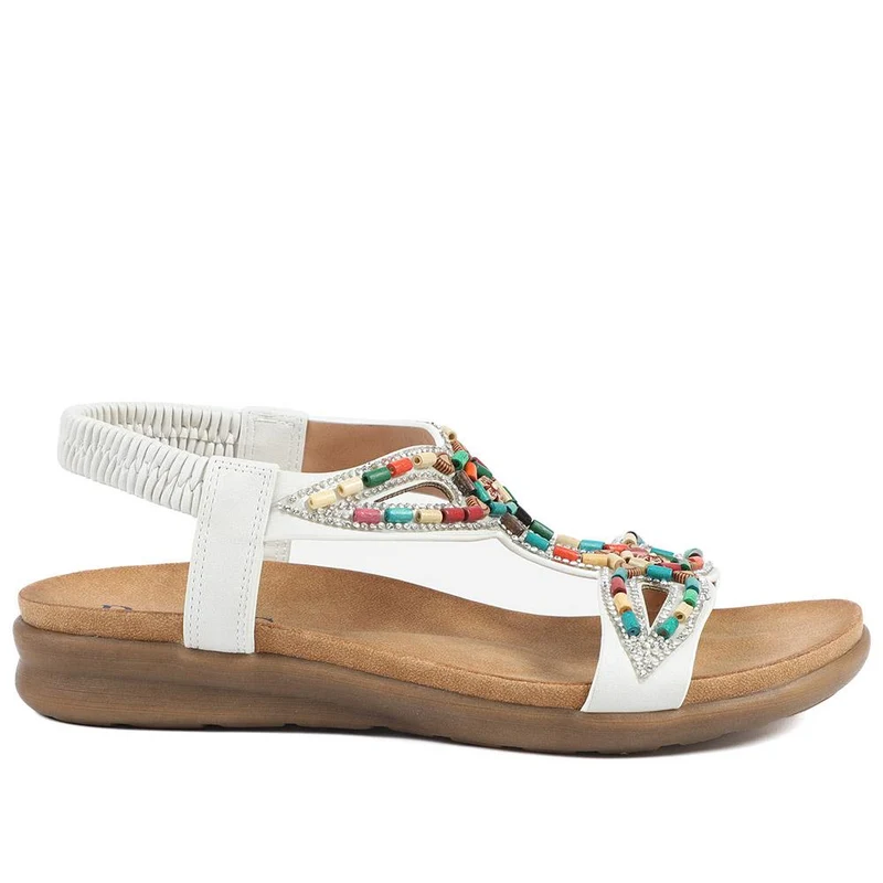 Elasticated Embellished Slingback Sandals - BAIZH43002 / 328 880 - White