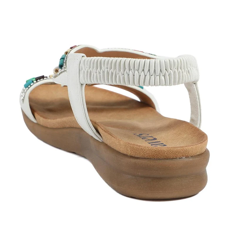 Elasticated Embellished Slingback Sandals - BAIZH43002 / 328 880 - White