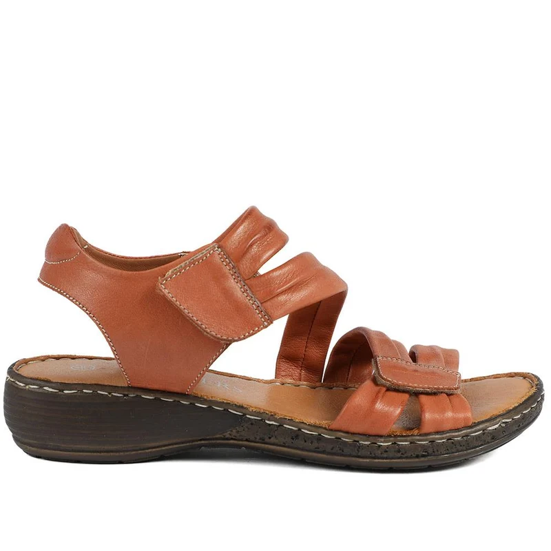 Leather Comfort Sandals with Touch Fastening - LUCK43000 / 329 418 - Tan