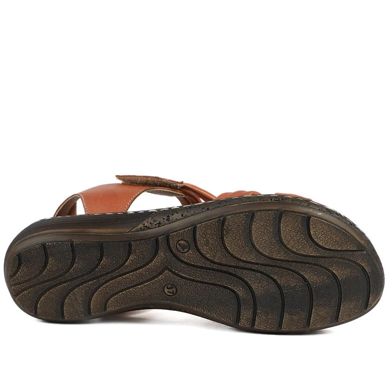 Leather Comfort Sandals with Touch Fastening - LUCK43000 / 329 418 - Tan