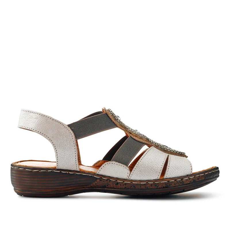 Leather Elasticated Sandals - LUCK41000 / 327 425 - Pewter