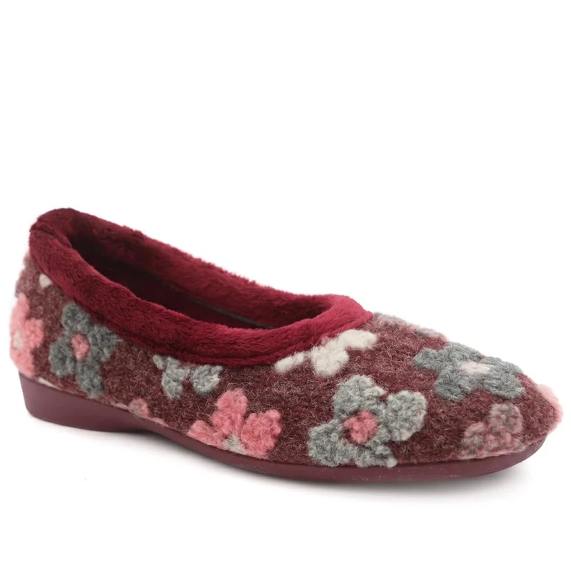 Soft Floral Full Slippers - FEVI43001 / 329 503 - Burgundy Multi