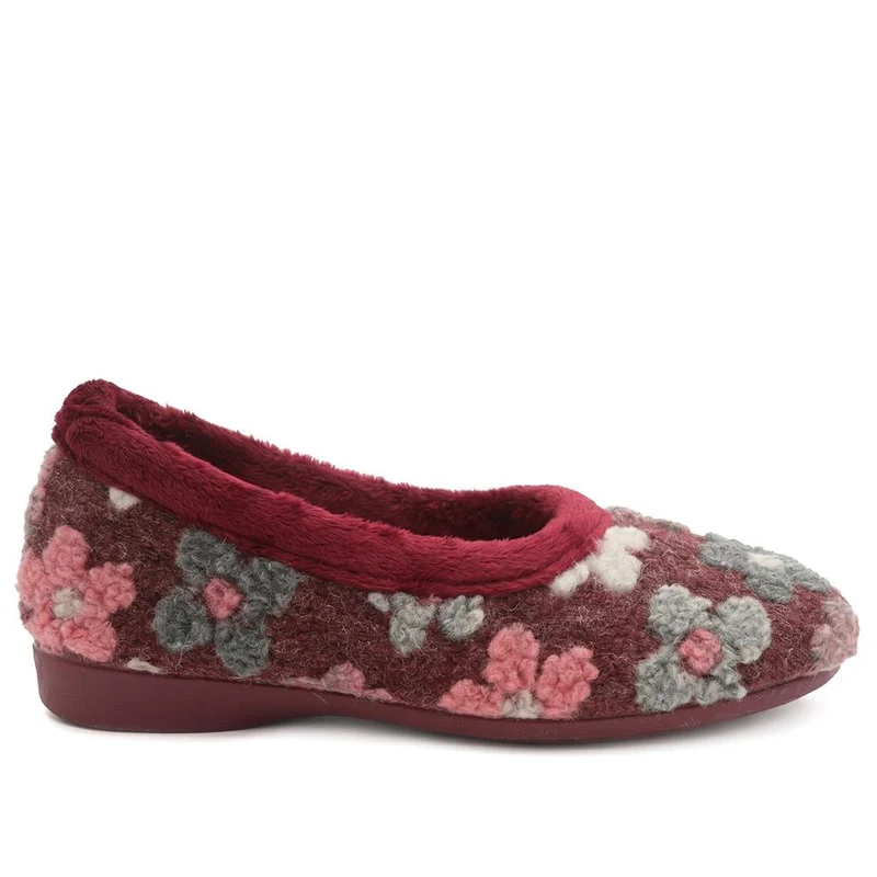 Soft Floral Full Slippers - FEVI43001 / 329 503 - Burgundy Multi
