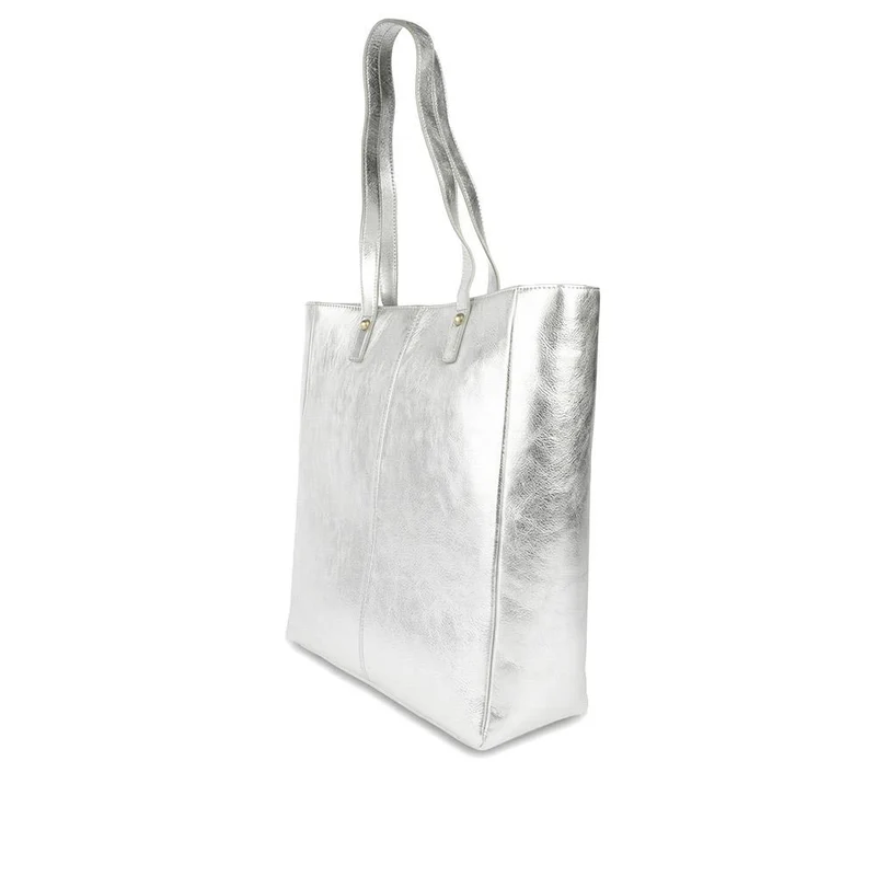 Wensley Metallic Pop Fasten Handbag - WENSLEY / 329 239 - Silver Metallic