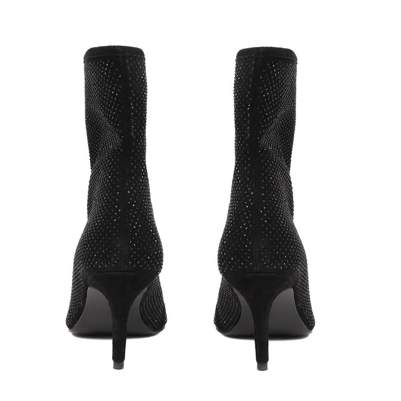 Jewelled Leather Heeled Boots - KHIARA / 324 334 - Black