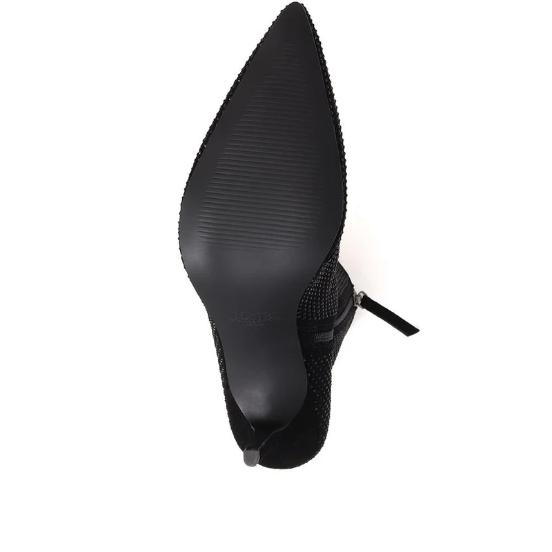 Jewelled Leather Heeled Boots - KHIARA / 324 334 - Black