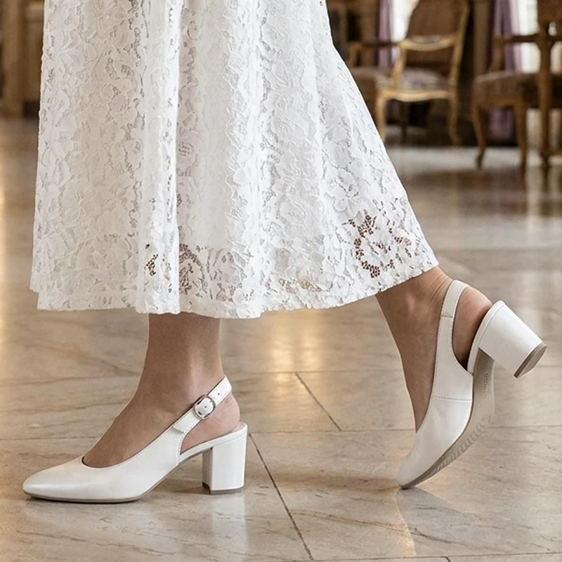 Gabor Buckle Fasten Heeled Court Shoes - GABC43512 / 330 410 - White