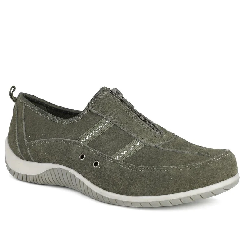 Memory Foam Leather Slip On Trainers - BRK43049 / 329 380 - Khaki