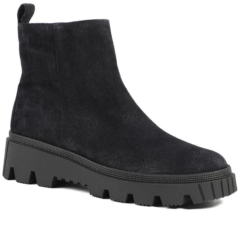 Gabor Chunky Leather Zip Up Ankle Boots - GAB42545 / 329 075 - Navy Suede