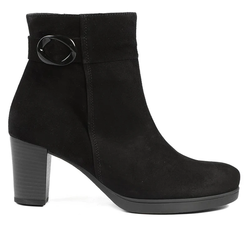 Gabor Wide Fit Leather Block Heel Ankle Boots - GAB42547 / 329 078 - Black Suede