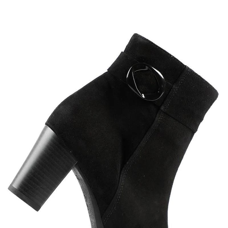 Gabor Wide Fit Leather Block Heel Ankle Boots - GAB42547 / 329 078 - Black Suede