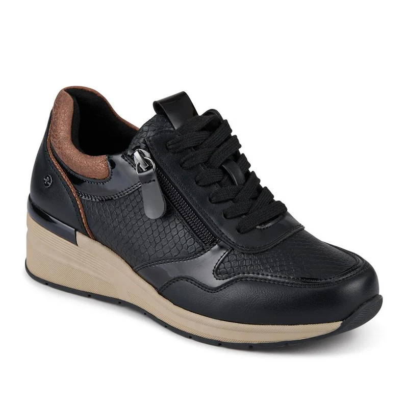 Platform Lace-Up Trainers with Side Zip - WOIL42006 / 328 221 - Black