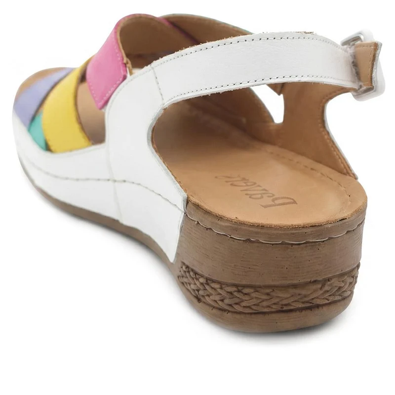 Strappy Buckled Leather Sandals - AS43004 / 329 759 - White Multi