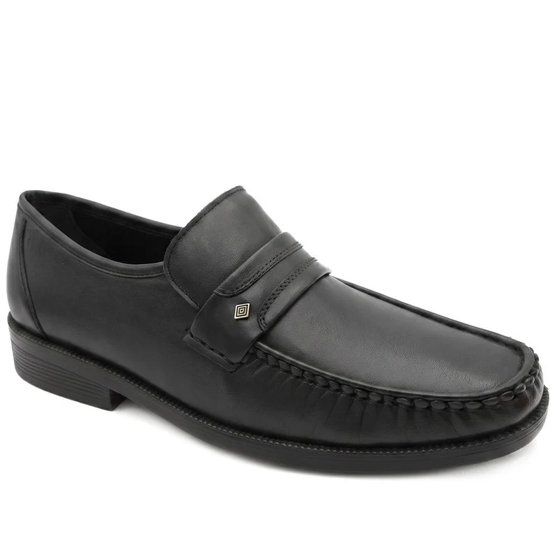 Wide Fit Smart Leather Saddle Strap Loafers - MOEN43012 / 329 585 - Black