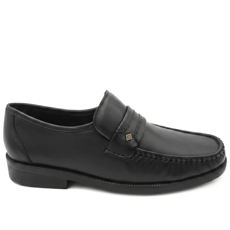Wide Fit Smart Leather Saddle Strap Loafers - MOEN43012 / 329 585 - Black