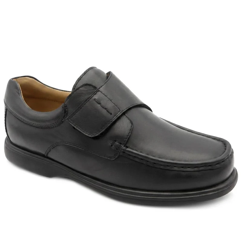 Wide Fit Smart Leather Adjustable Fasten Shoes - MOEN43010 / 329 583 - Black