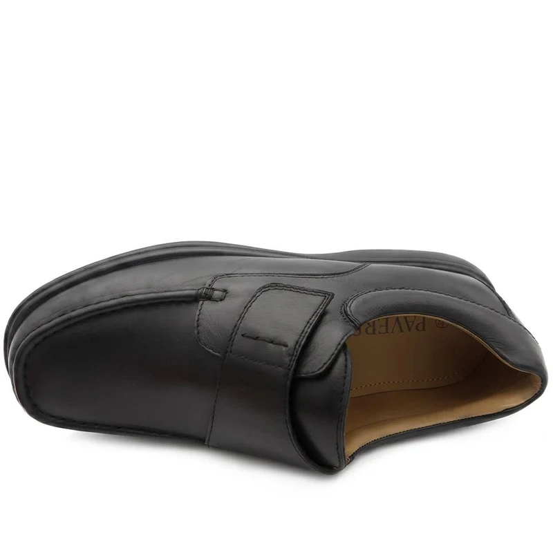 Wide Fit Smart Leather Adjustable Fasten Shoes - MOEN43010 / 329 583 - Black