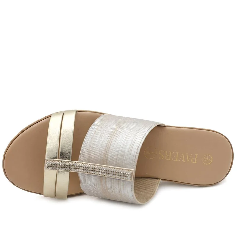 Wide Fit Stretchy Mule Sandals - CLUBS43007 / 329 808 - Gold