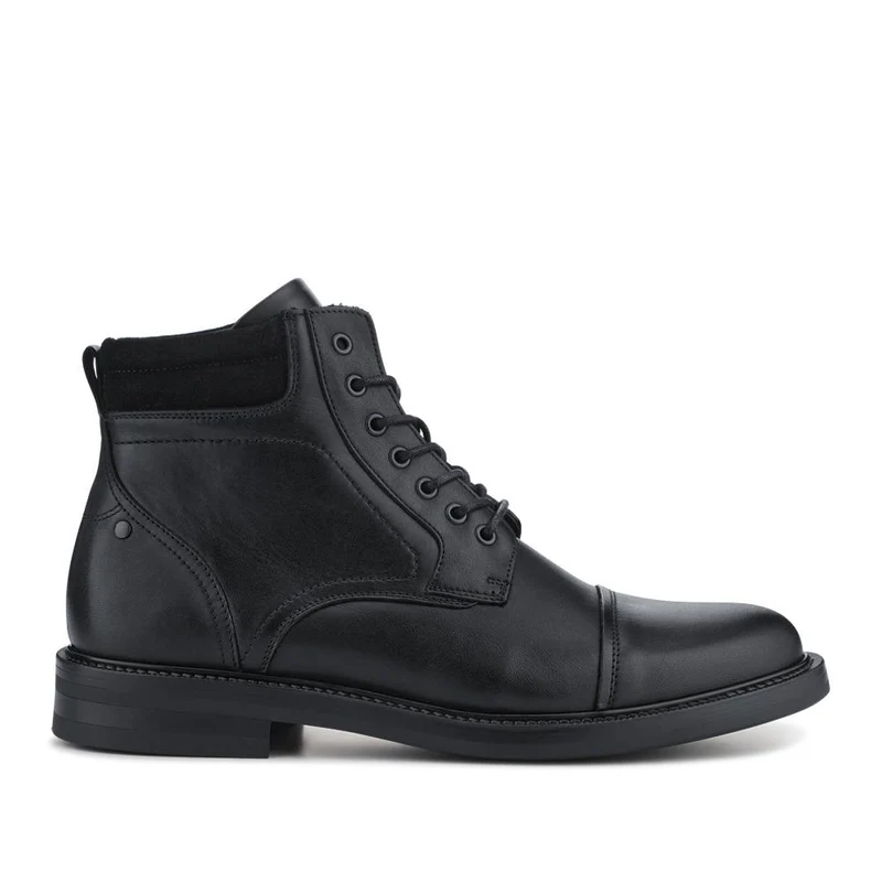 Eugene Leather Lace-Up Boots With Padded Cuff - EUGENE / 328 502 - Black