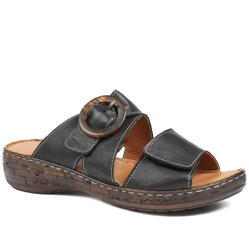 Wide Fit Leather Adjustable Fasten Sandals - LUCK43009 / 329 154