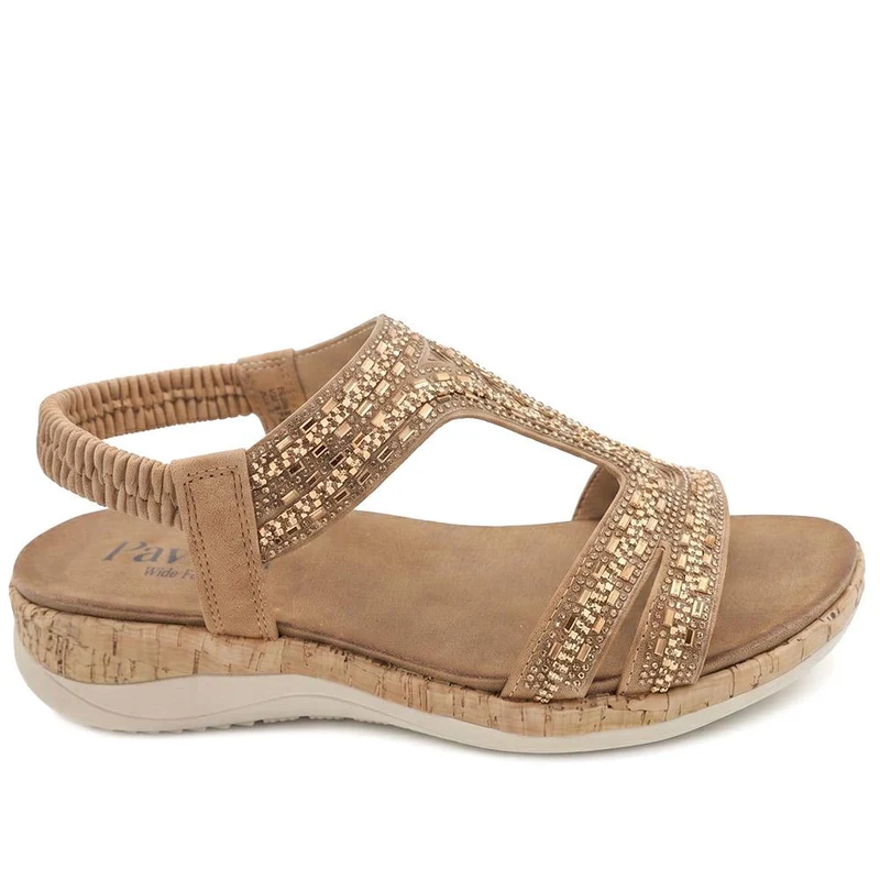 Wide Fit Elasticated Sandals - BAIZH43067 / 329 611 - Tan