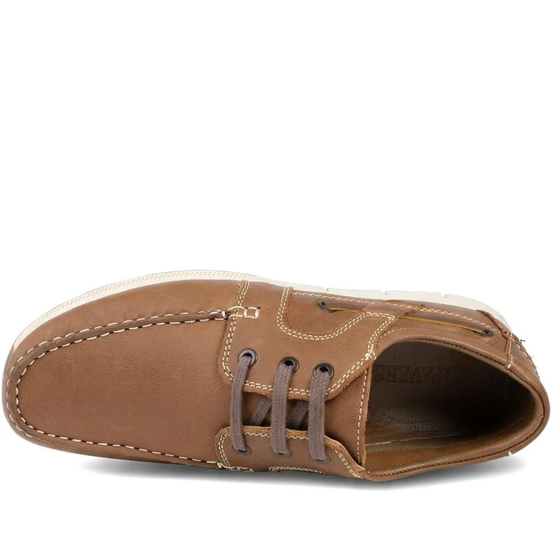 Leather Lace Up Boat Shoes - SHAFI43001 / 329 319 - Tan