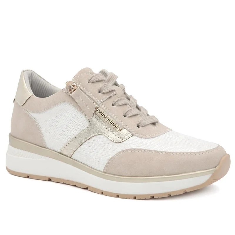 Chunky Zip & Lace Two Tone Trainers - WBINS43094 / 329 321 - Beige