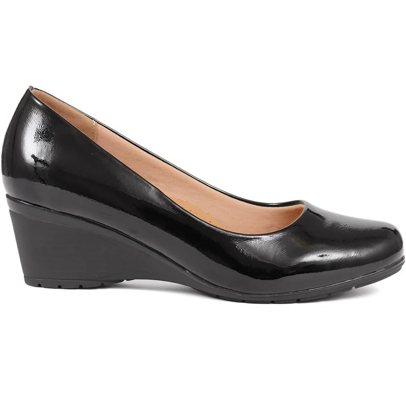 Wedge Heel Slip-On Pumps - WK38017 / 324 233 - Black Patent