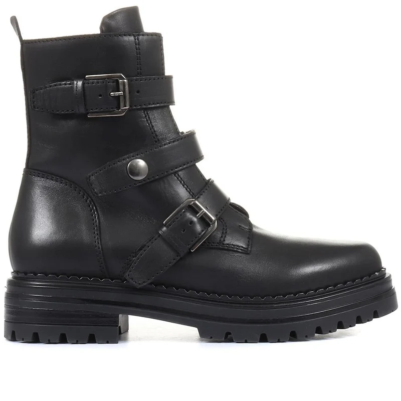 Casimira Buckle Biker Boots - CASIMIRA / 320 549 - Black Leather