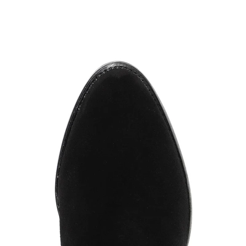 Leather Flat Pointed Riding Boot - CARM30520 / 316 579 - Black Suede
