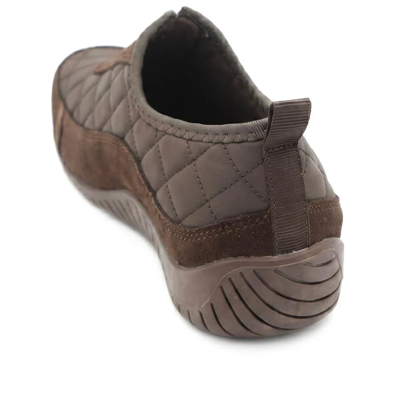 Wide Fit Leather Slip-On Shoes With Zip Fastening - BRK42019 / 328 406 - Chocolate