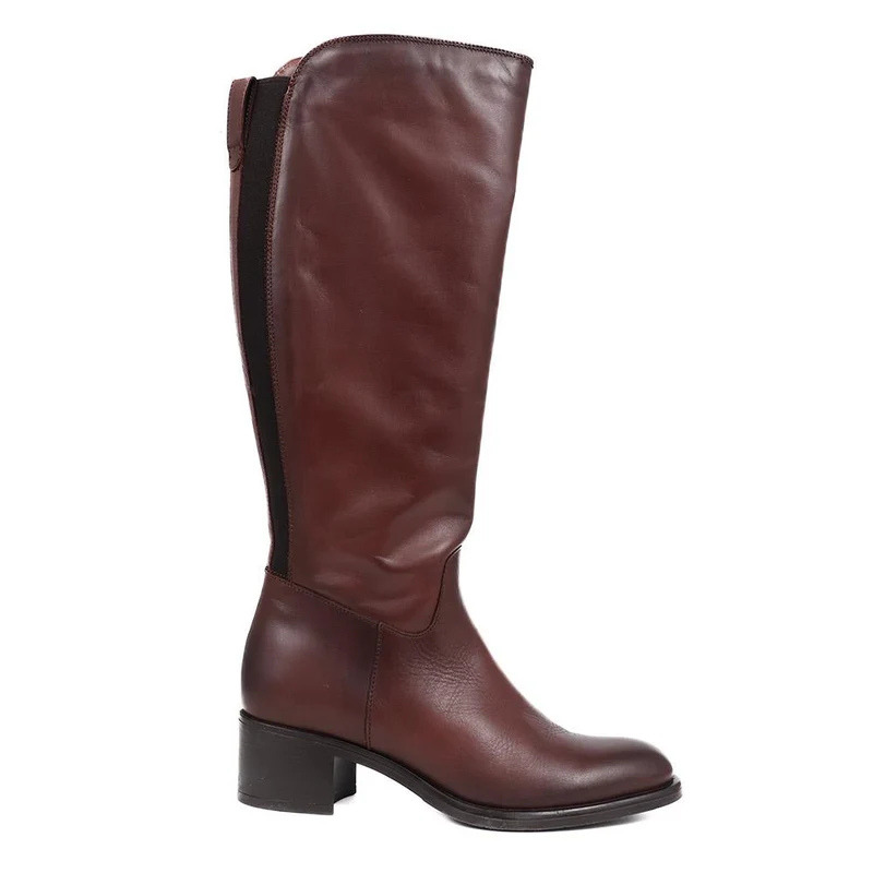 Donatella Knee High Leather Boots - DONATELLA / 322 367 - Brown
