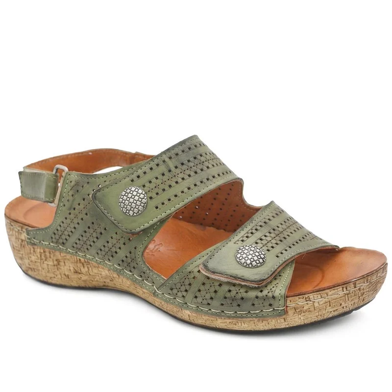 Leather Triple Adjustable Strap Sandals - KARY43005 / 329 410