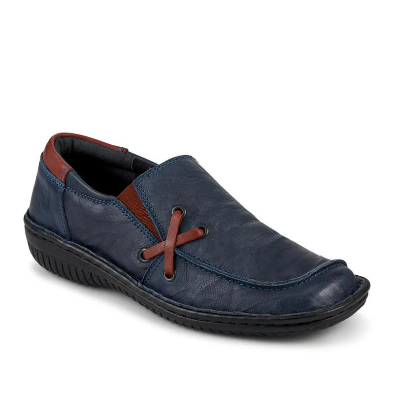 Loretta Leather Handmade Slip-On Loafers - HAK42014 / 328 517 - Navy Tan