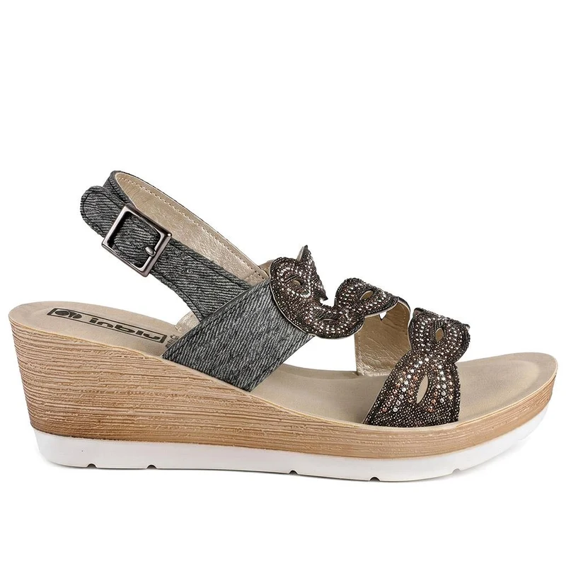 Inblu Wedge Sandals With Rhinestones - INB43051 / 330 370 - Black