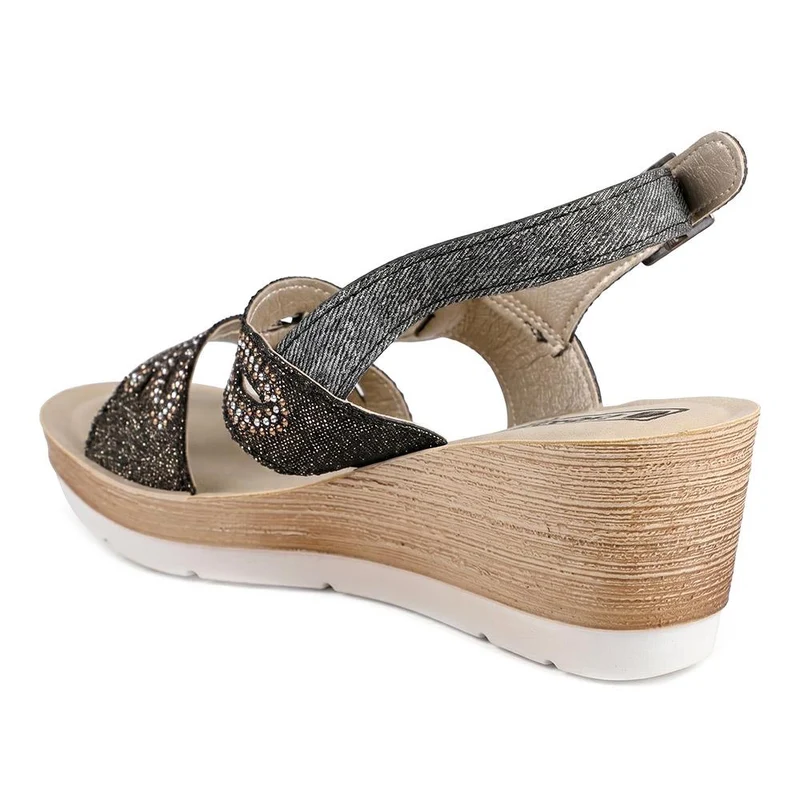 Inblu Wedge Sandals With Rhinestones - INB43051 / 330 370 - Black