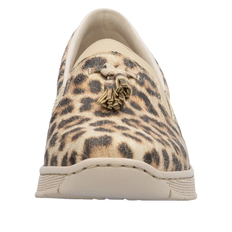 Rieker Damen Slipper mit Keilabsatz und Animalprint - Beige