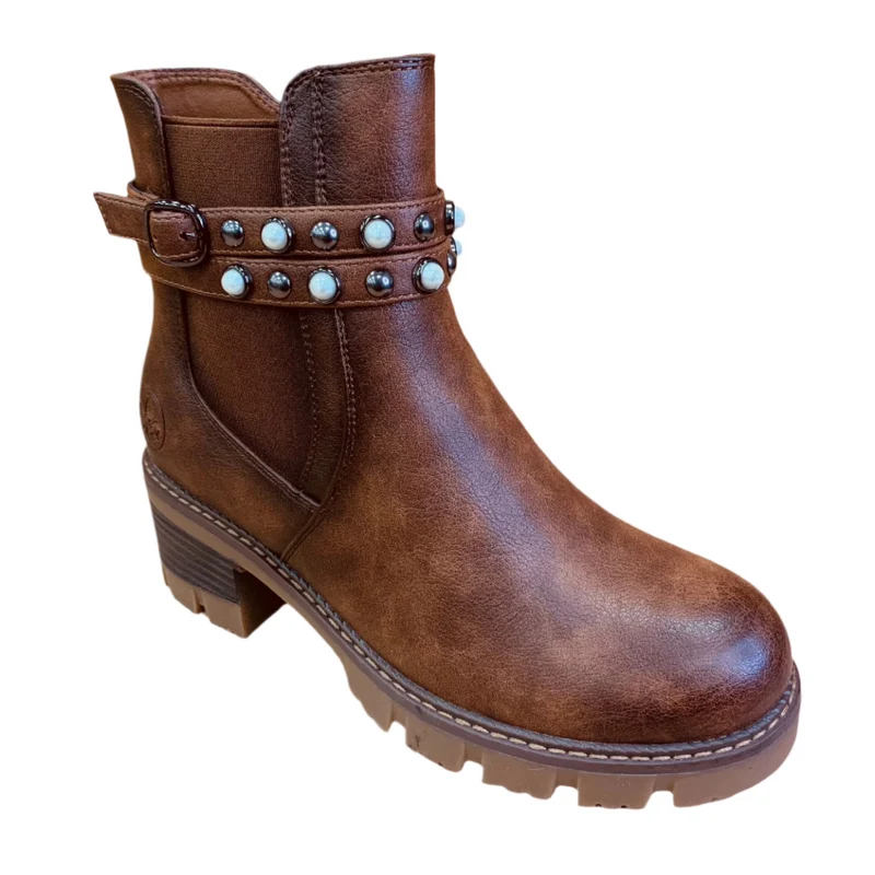 Rieker Damen Stiefelette mit Absatz und Fleecefutter - Braun