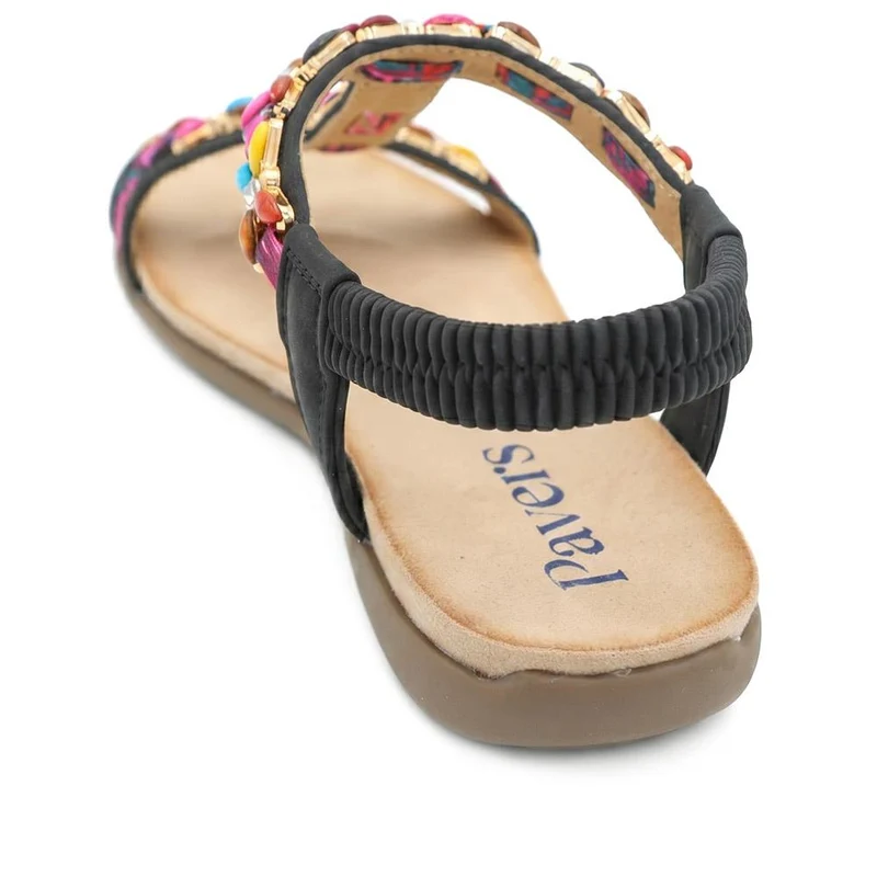 Elasticated Beaded Slip On Sandals - BAIZH43068 / 329 612 - Black
