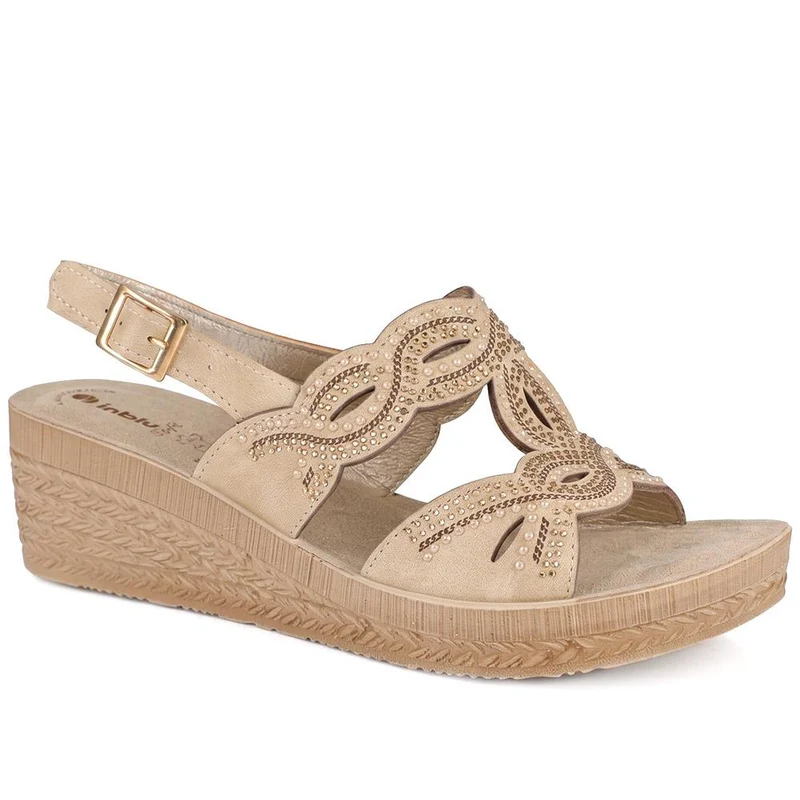 Inblu Slingback Sandals With Rhinstone Detailing - INB43052 / 330 371 - Beige