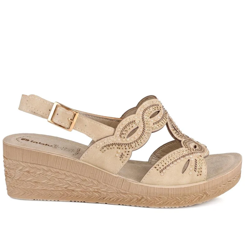 Inblu Slingback Sandals With Rhinstone Detailing - INB43052 / 330 371 - Beige