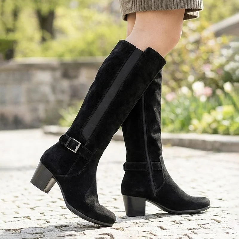 Heeled Long Boots - RNB40031 / 326 120 - Black Suede
