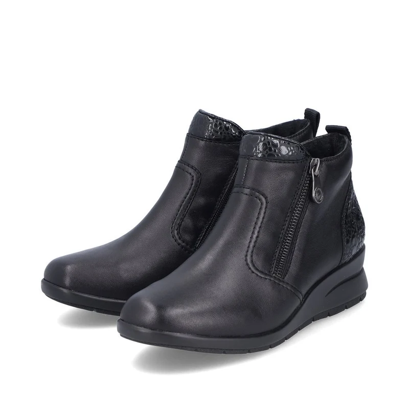 Rieker Damen Modische Lederstiefelette mit Keilabsatz - Schwarz