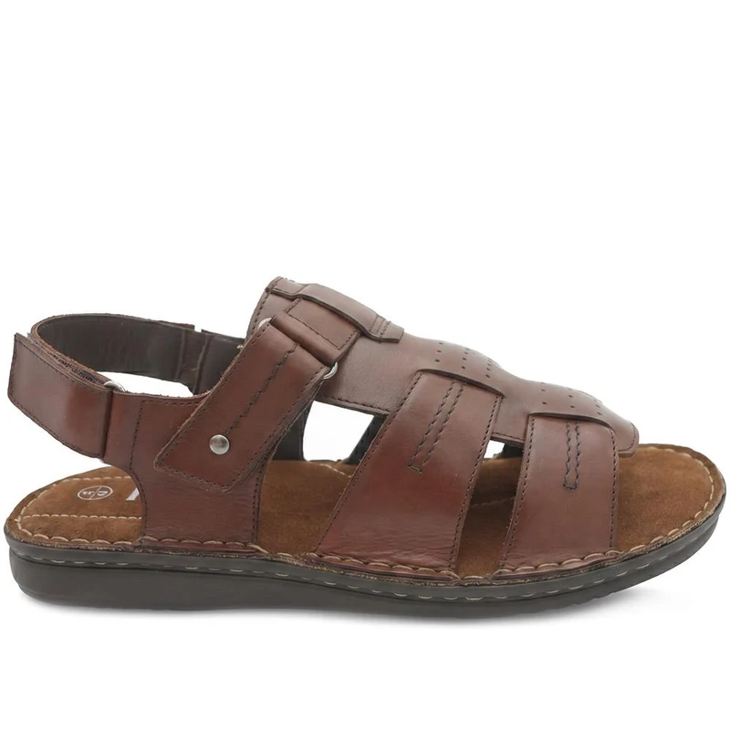 Leather Adjustable Fasten Fisherman Sandals - FBFOO43001 / 329 501 - Brown
