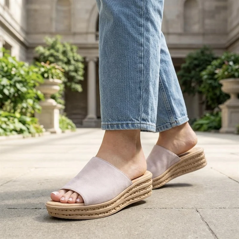 Gabor Leather Wedged Mule Sandals - GABC44507 / 330 262 - Taupe
