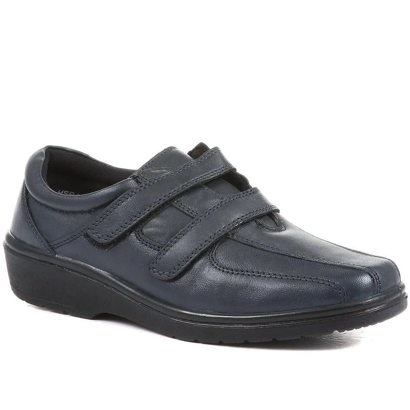 Wide Fit Leather Touch Fasten Shoes - HSRAJA2006 / 302 739 - Navy