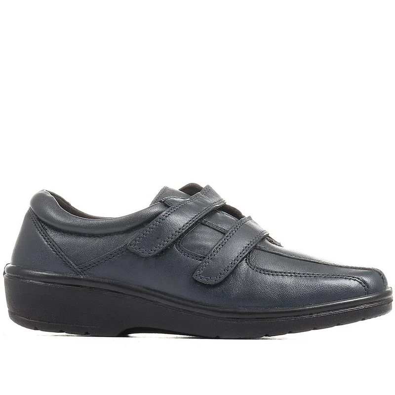 Wide Fit Leather Touch Fasten Shoes - HSRAJA2006 / 302 739 - Navy