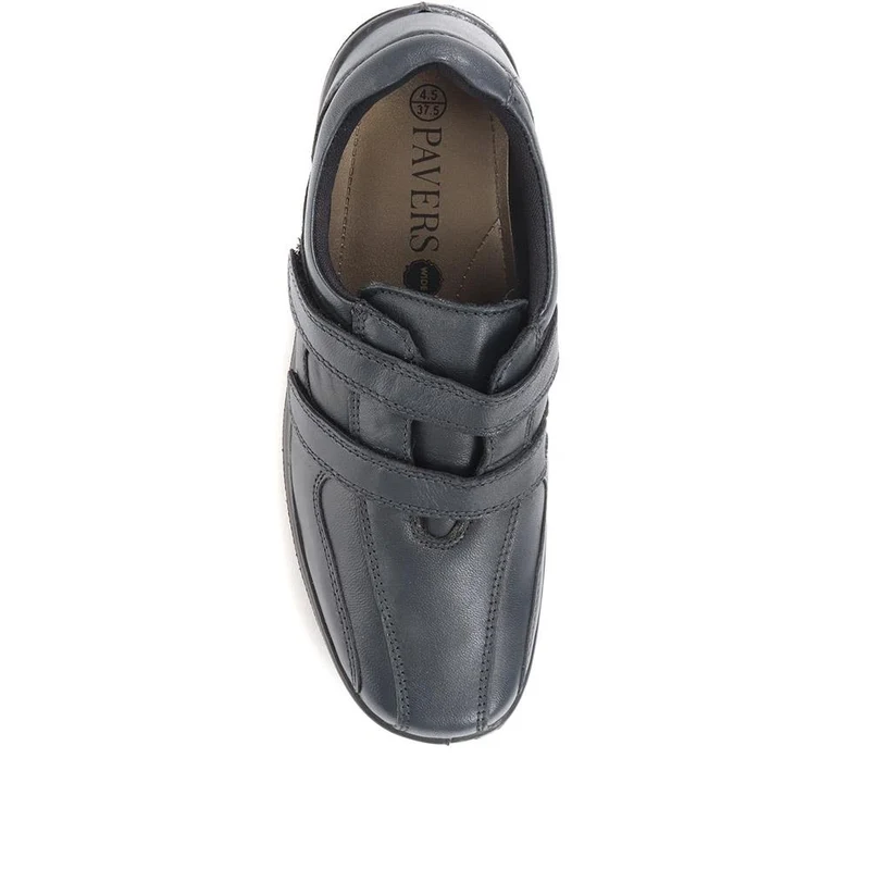 Wide Fit Leather Touch Fasten Shoes - HSRAJA2006 / 302 739 - Navy