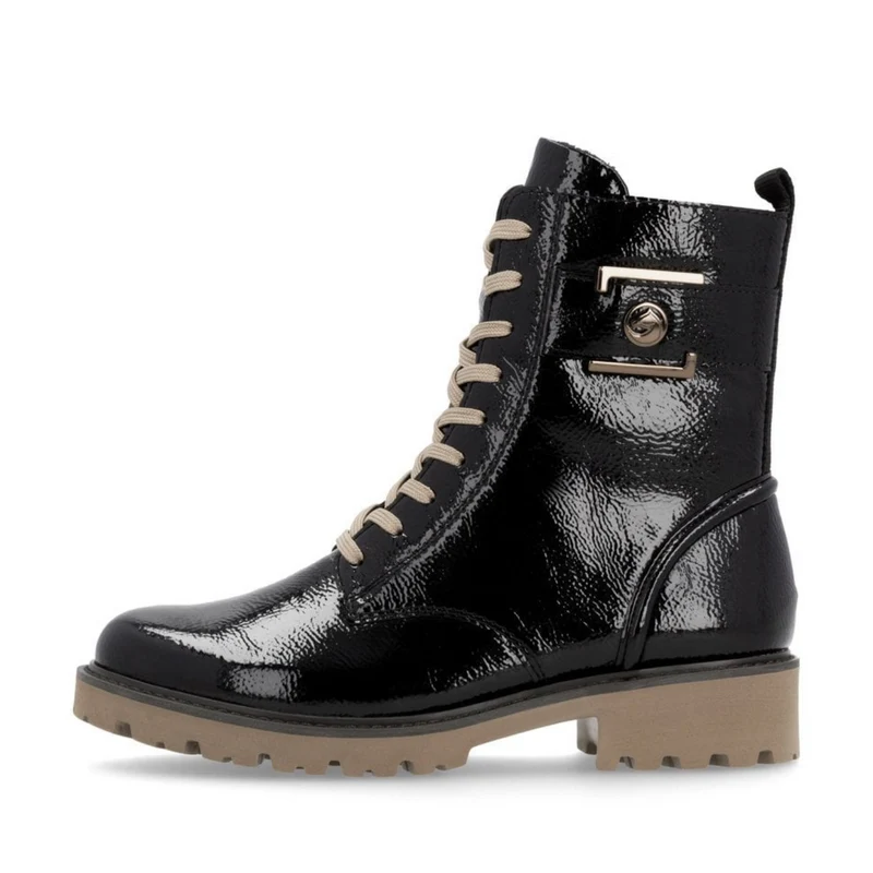 Remonte Damen-Stiefelette aus Lackleder mit Fleecefutter - Schwarz